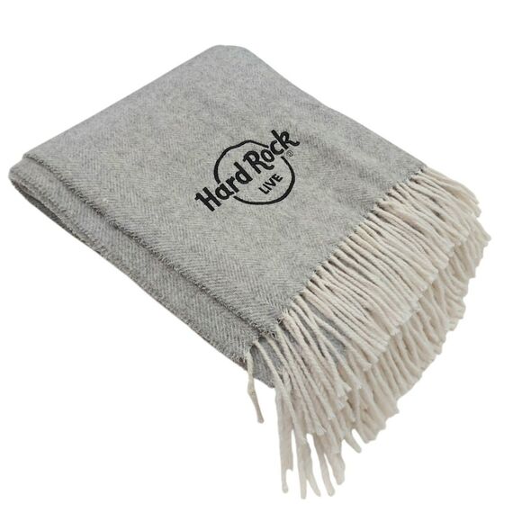 Terry Town Throw Blanket Gray Merino Wool Blend Embroidered Hard Rock Fringed - Picture 5 of 9